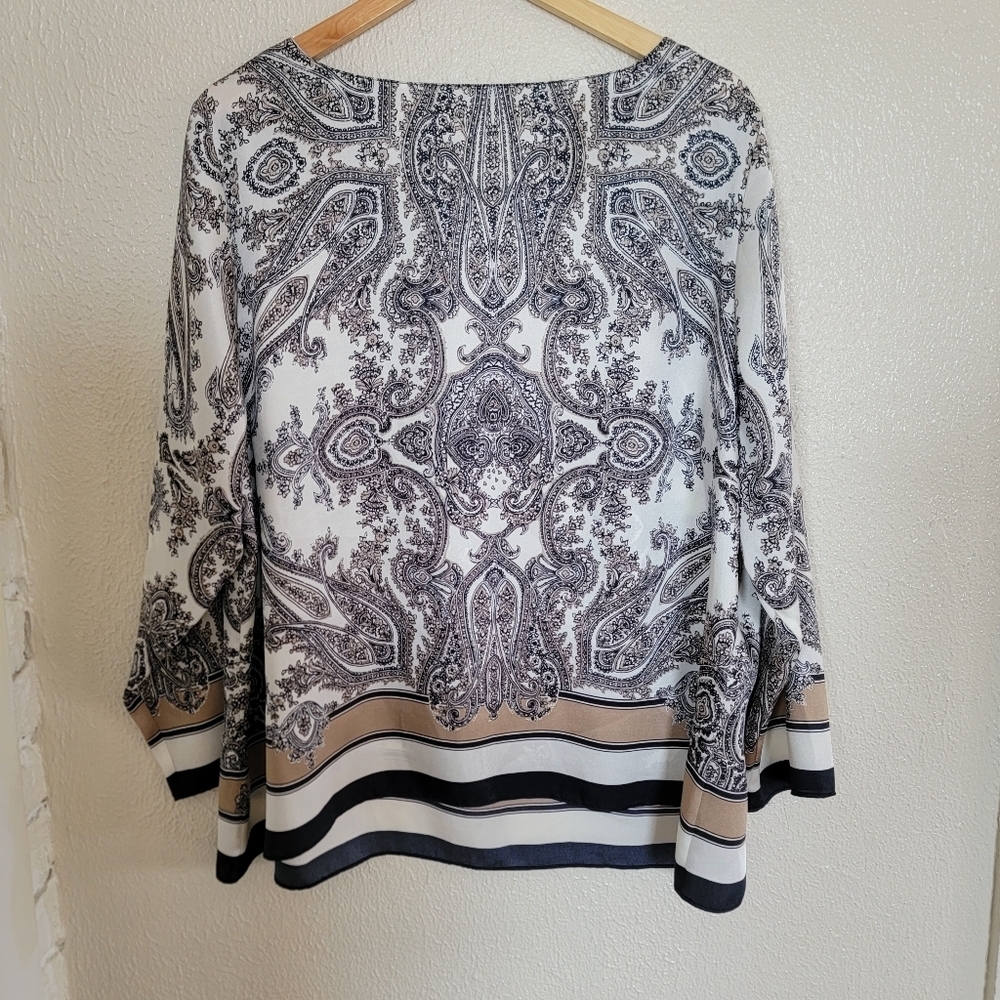 Talbots Satin Paisley Print Round Neck Blouse sz 20W Black White - Picture 10 of 13